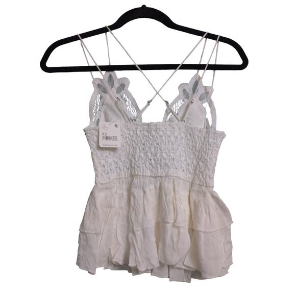 Free People Adella Cami Crochet Lace Flowy Tiered Crisscross White XS New - Picture 5 of 11